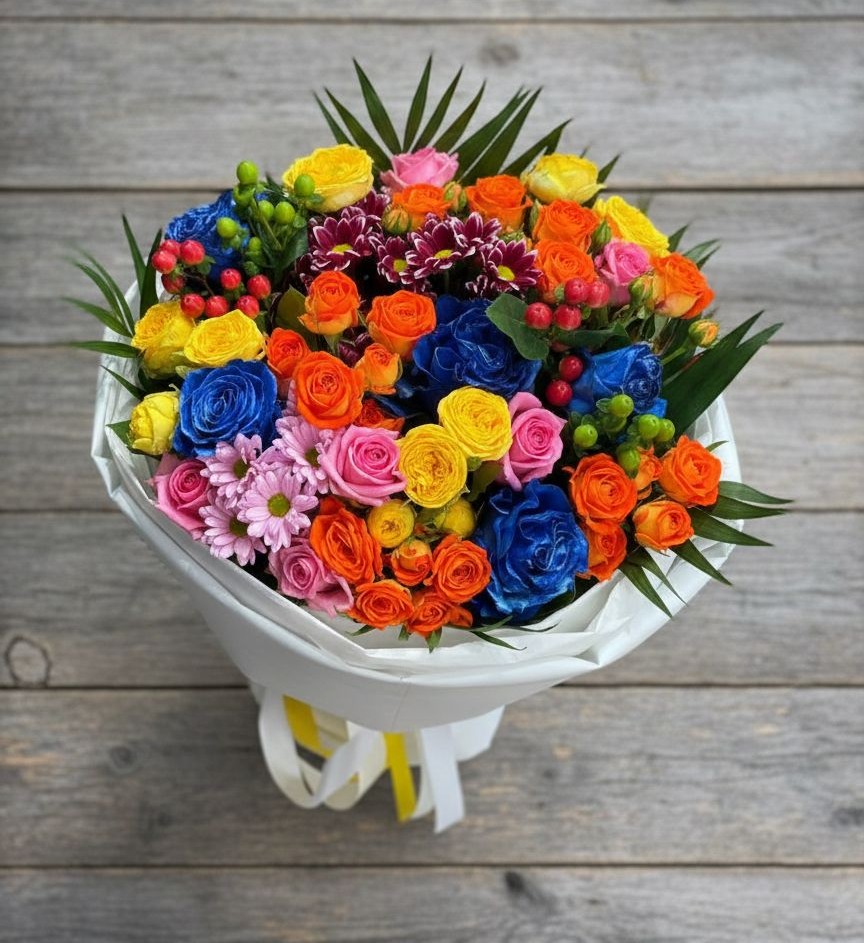 Букет цветов из: Розы и Хризантемы в Таштаголе