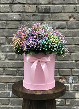Цветочная композиция из Гипсофила и Розы в шляпной коробке в Таштаголе
