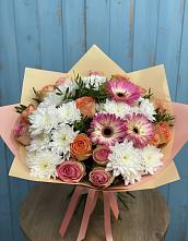 Букет цветов из:  Розы, Герберы и Хризантемы в Таштаголе