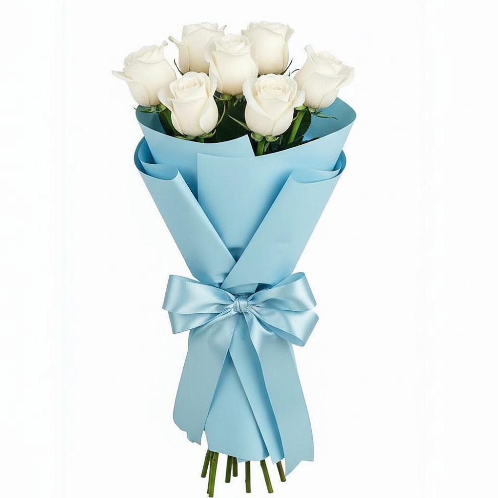 Букет 7 белых роз Проуд в Таштаголе