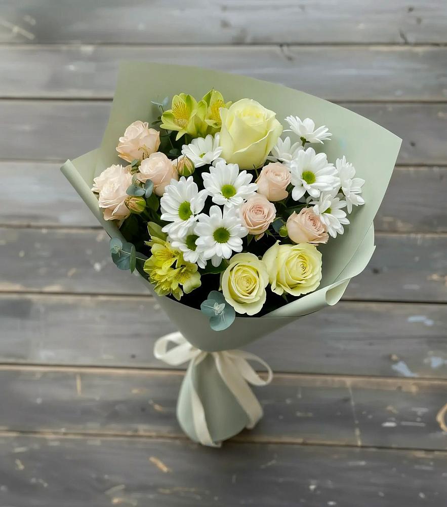 Букет цветов из: Альстромерии, Розы и Хризантемы в Таштаголе