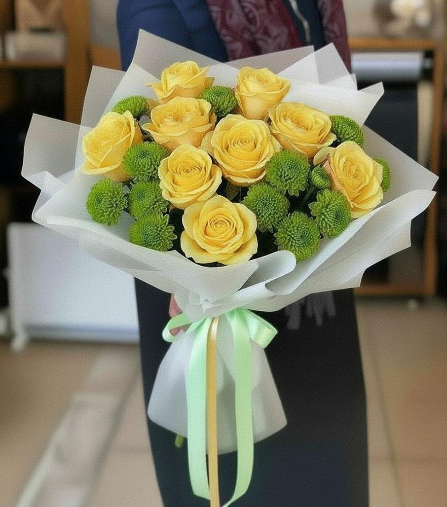 Букет цветов из: Хризантемы и Розы в Таштаголе