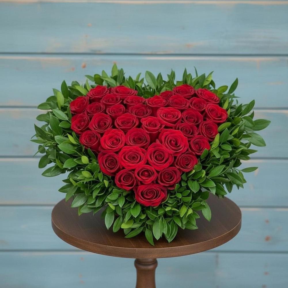 Цветочная композиция из Розы в виде сердца в Таштаголе