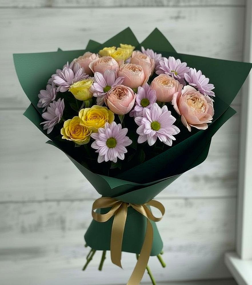 Букет цветов из: Хризантемы и Розы в Таштаголе