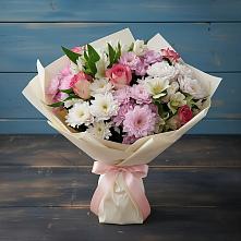 Букет цветов из:  Хризантемы, Альстромерии и Розы в Таштаголе