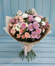 Букет цветов из:  Хризантемы, Розы и Альстромерии в Таштаголе