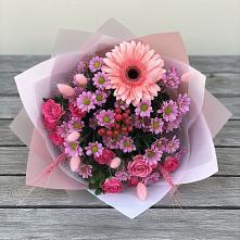 Букет цветов из:  Розы, Герберы и Хризантемы в Таштаголе
