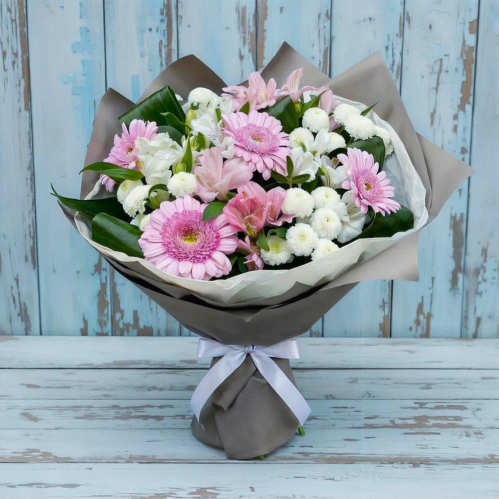Букет цветов из: Герберы, Альстромерии и Хризантемы в Таштаголе